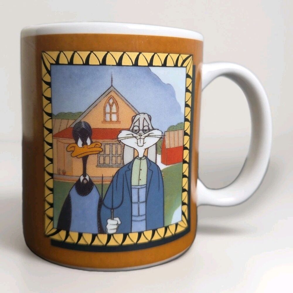 ​1993 Warner Bros Looney Tunes Mug Bugs Daffy Wile E Coyote Art Parody Vintage